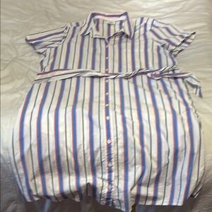 JCrew Striped Button-Up Dress with Belt